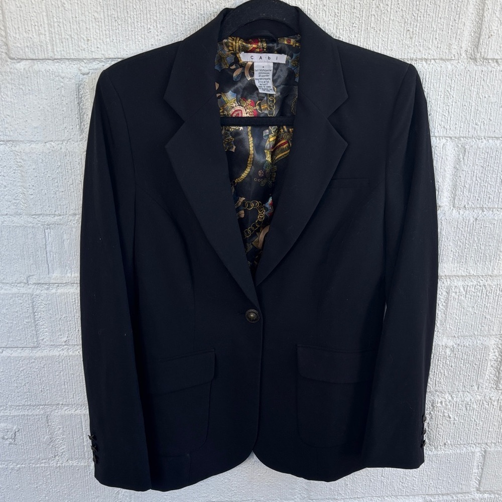 CAbi Riding Collar Black One Button Classic Blazer sz 4